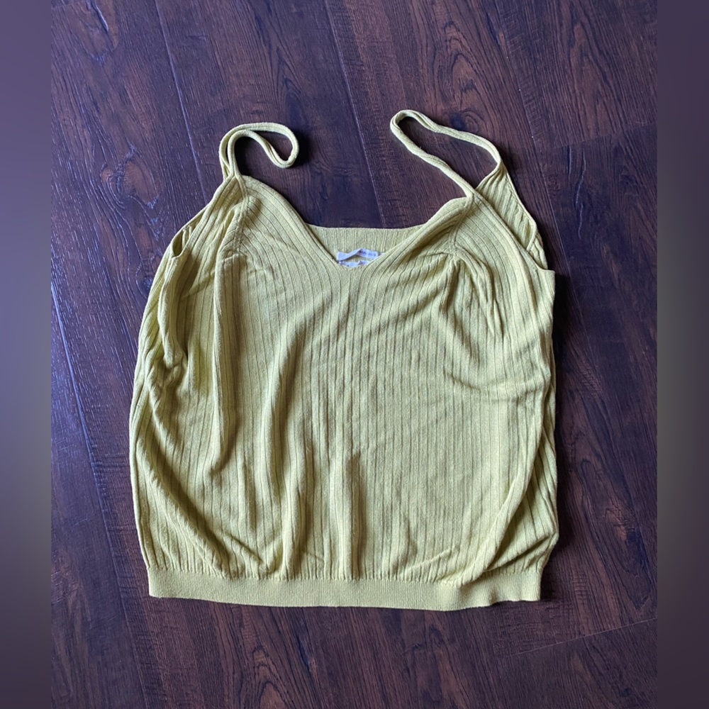 anthropologie women’s lime viscose linen ribbed knit v neck medium camisole